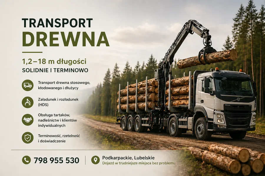 Transport drewna 1,2–18 m | HDS | Podkarpackie, Lubelskie